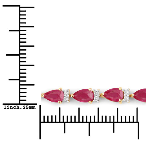 6.65 Carat Genuine Ruby and White Diamond 14K Yellow Gold Bracelet