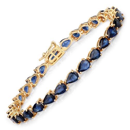 Bracelets-12.18 Carat Genuine Blue Sapphire 14K Yellow Gold Bracelet