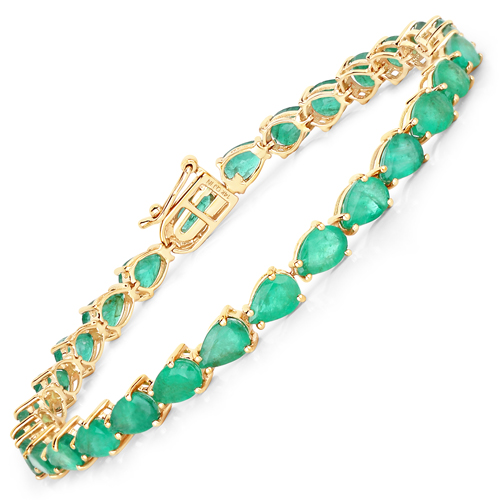 Bracelets-10.15 Carat Genuine Zambian Emerald 14K Yellow Gold Bracelet