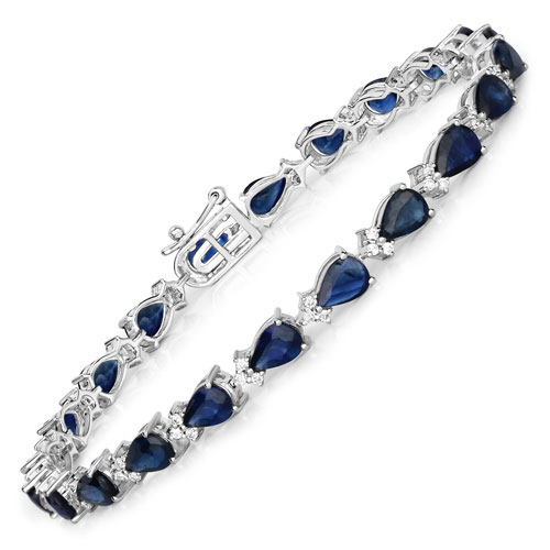 Bracelets-9.90 Carat Genuine Blue Sapphire and White Topaz .925 Sterling Silver Bracelet
