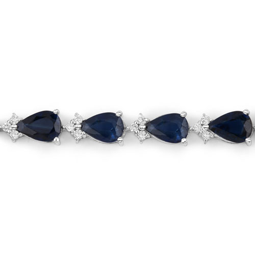 9.77 Carat Genuine Blue Sapphire and White Diamond 14K White Gold Bracelet