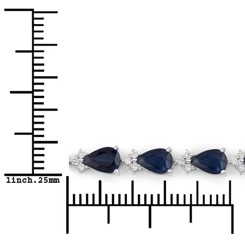 9.77 Carat Genuine Blue Sapphire and White Diamond 14K White Gold Bracelet