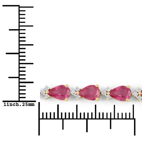 9.33 Carat Genuine Ruby and White Diamond 14K Yellow Gold Bracelet