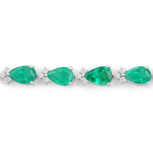8.23 Carat Genuine Zambian Emerald and White Diamond 14K White Gold Bracelet