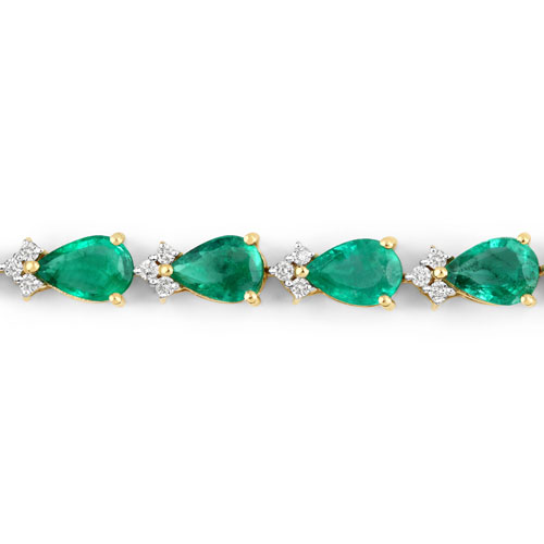 8.23 Carat Genuine Zambian Emerald and White Diamond 14K Yellow Gold Bracelet