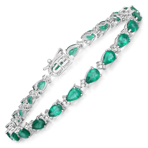 Bracelets-8.23 Carat Genuine Zambian Emerald and White Diamond 14K White Gold Bracelet