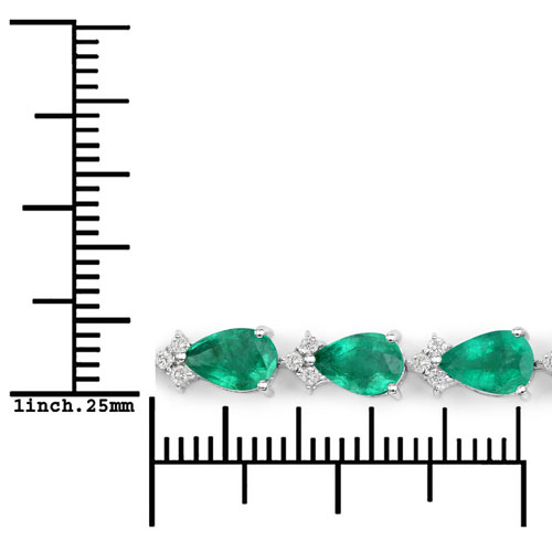 8.23 Carat Genuine Zambian Emerald and White Diamond 14K White Gold Bracelet
