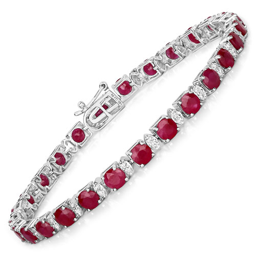 Bracelets-8.69 Carat Genuine Ruby and White Diamond 14K White Gold Bracelet