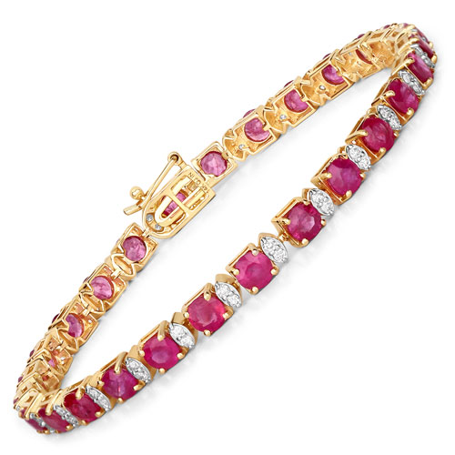Bracelets-8.69 Carat Genuine Ruby and White Diamond 14K Yellow Gold Bracelet