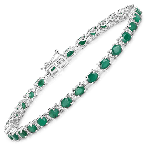Bracelets-4.74 Carat Genuine Zambian Emerald and White Diamond 14K White Gold Bracelet