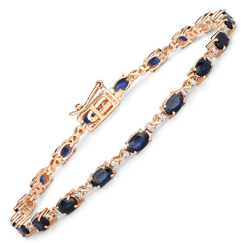 Bracelets-4.43 Carat Genuine Blue Sapphire and White Diamond 14K Rose Gold Bracelet