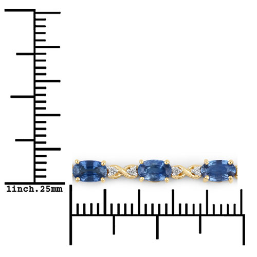 4.43 Carat Genuine Blue Sapphire and White Diamond 14K Yellow Gold Bracelet