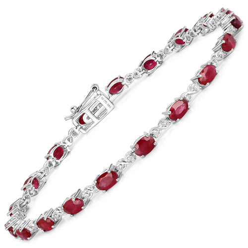 Bracelets-5.38 Carat Genuine Ruby and White Diamond 14K White Gold Bracelet