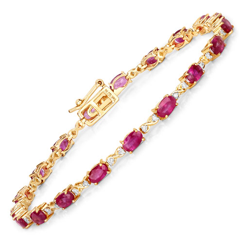 Bracelets-5.38 Carat Genuine Ruby and White Diamond 14K Yellow Gold Bracelet