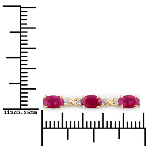5.38 Carat Genuine Ruby and White Diamond 14K Yellow Gold Bracelet