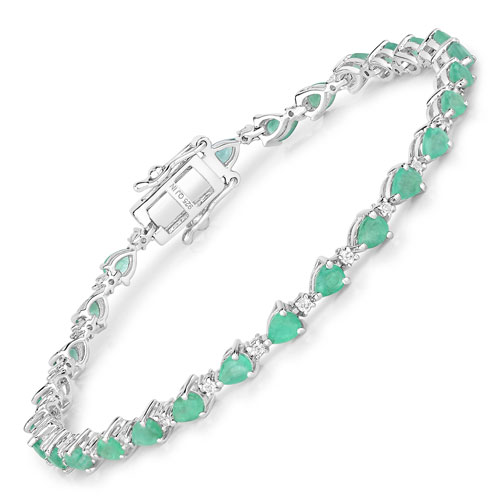 Bracelets-4.54 Carat Genuine Emerald .925 Sterling Silver Bracelet