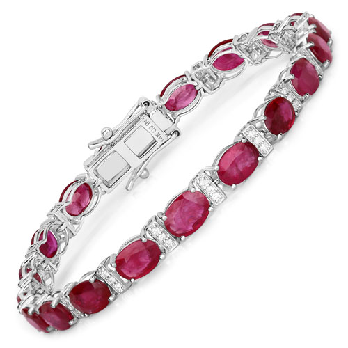 Bracelets-16.52 Carat Genuine Ruby and White Diamond 14K White Gold Bracelet