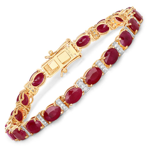 Bracelets-16.52 Carat Genuine Ruby and White Diamond 14K Yellow Gold Bracelet