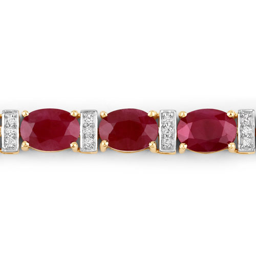 16.52 Carat Genuine Ruby and White Diamond 14K Yellow Gold Bracelet