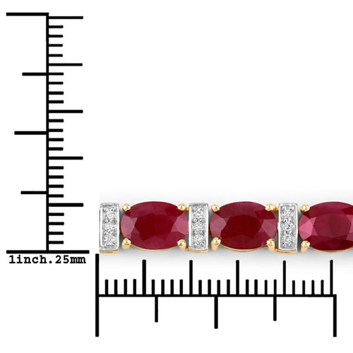16.52 Carat Genuine Ruby and White Diamond 14K Yellow Gold Bracelet