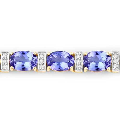 14.62 Carat Genuine Tanzanite and White Diamond 14K Yellow Gold Bracelet