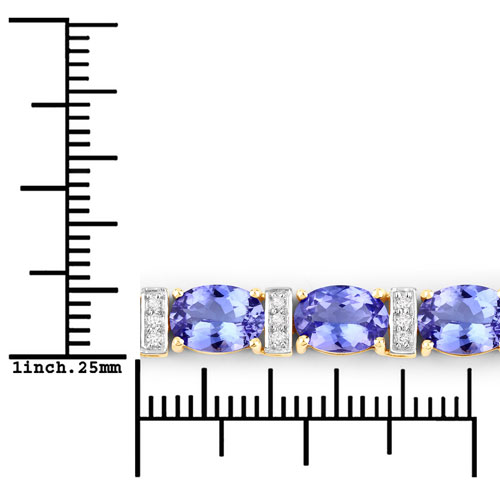 14.62 Carat Genuine Tanzanite and White Diamond 14K Yellow Gold Bracelet