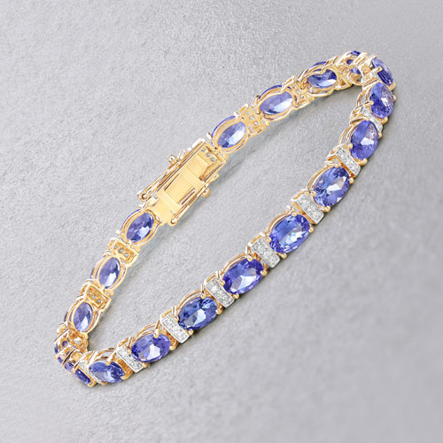 14.62 Carat Genuine Tanzanite and White Diamond 14K Yellow Gold Bracelet