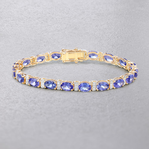 14.62 Carat Genuine Tanzanite and White Diamond 14K Yellow Gold Bracelet