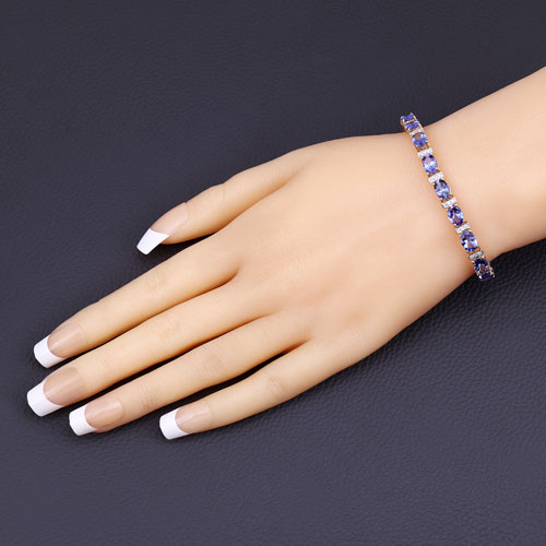 14.62 Carat Genuine Tanzanite and White Diamond 14K Yellow Gold Bracelet