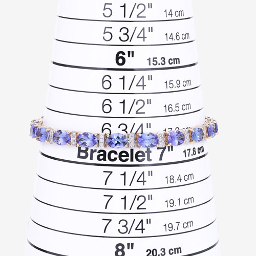 14.62 Carat Genuine Tanzanite and White Diamond 14K Yellow Gold Bracelet