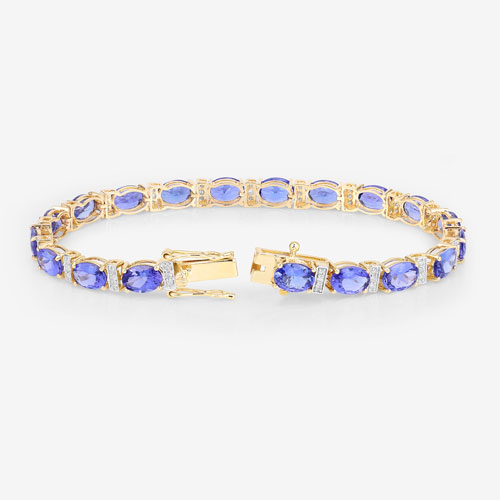 14.62 Carat Genuine Tanzanite and White Diamond 14K Yellow Gold Bracelet
