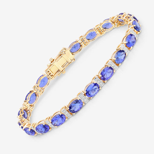 14.62 Carat Genuine Tanzanite and White Diamond 14K Yellow Gold Bracelet