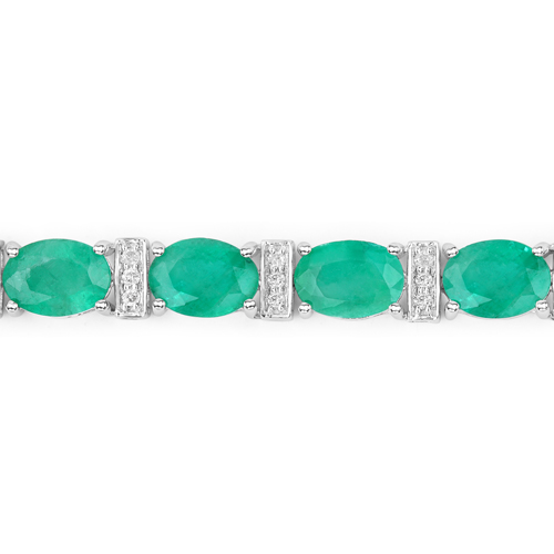 14.05 Carat Genuine Zambian Emerald and White Diamond 14K White Gold Bracelet