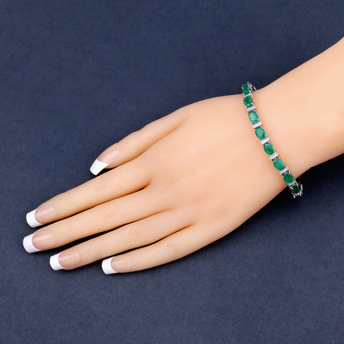 14.05 Carat Genuine Zambian Emerald and White Diamond 14K White Gold Bracelet