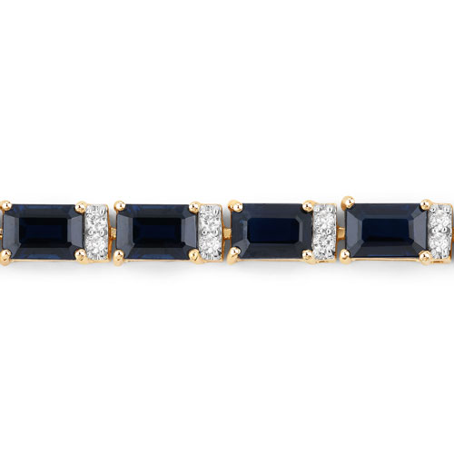 12.77 Carat Genuine Blue Sapphire and White Diamond 14K Yellow Gold Bracelet