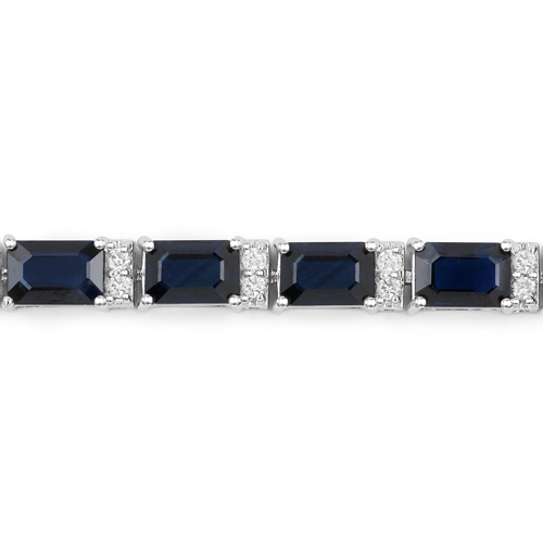 12.77 Carat Genuine Blue Sapphire and White Diamond 14K White Gold Bracelet