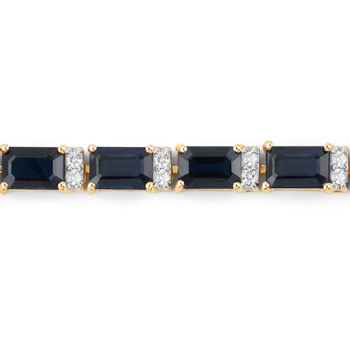 12.77 Carat Genuine Blue Sapphire and White Diamond 14K Yellow Gold Bracelet