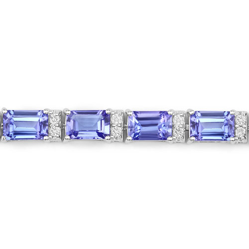 12.35 Carat Genuine Tanzanite and White Diamond 14K White Gold Bracelet