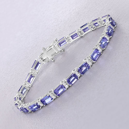 12.35 Carat Genuine Tanzanite and White Diamond 14K White Gold Bracelet