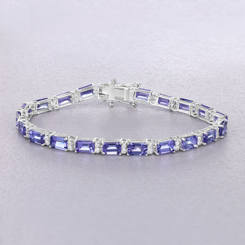 12.35 Carat Genuine Tanzanite and White Diamond 14K White Gold Bracelet