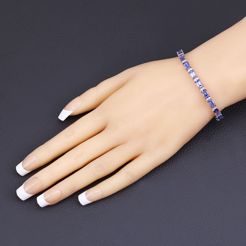 12.35 Carat Genuine Tanzanite and White Diamond 14K White Gold Bracelet