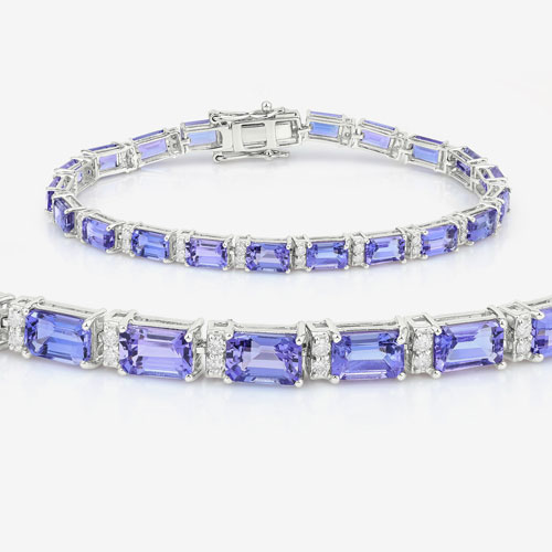 12.35 Carat Genuine Tanzanite and White Diamond 14K White Gold Bracelet