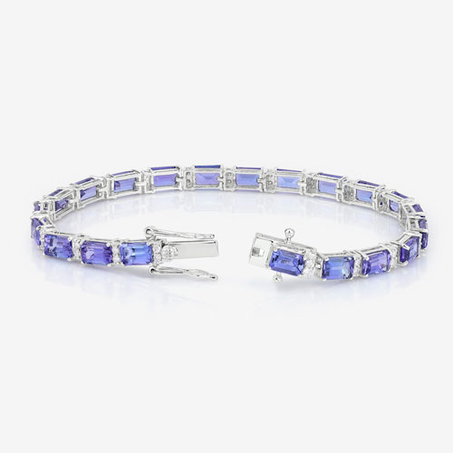 12.35 Carat Genuine Tanzanite and White Diamond 14K White Gold Bracelet