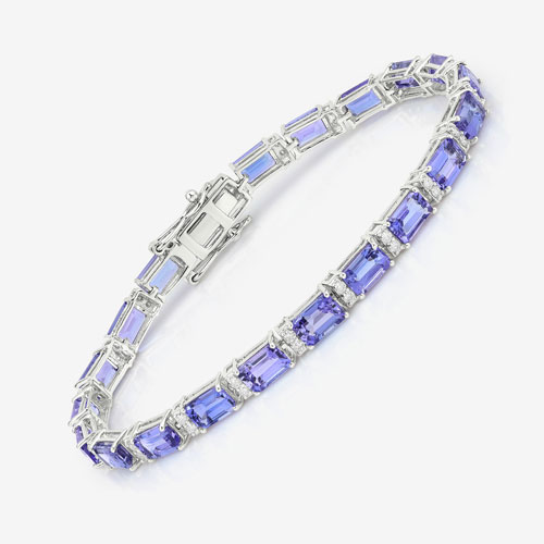 12.35 Carat Genuine Tanzanite and White Diamond 14K White Gold Bracelet