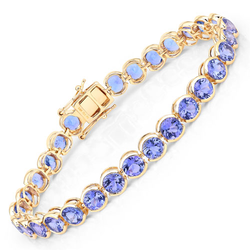 Bracelets-12.60 Carat Genuine Tanzanite 14K Yellow Gold Bracelet