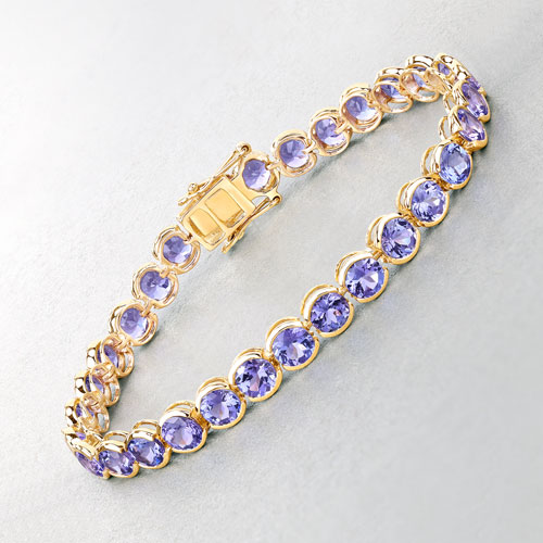 12.60 Carat Genuine Tanzanite 14K Yellow Gold Bracelet