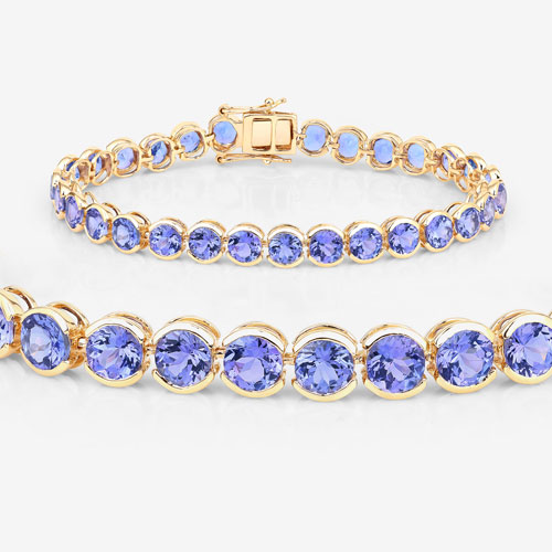 12.60 Carat Genuine Tanzanite 14K Yellow Gold Bracelet