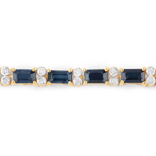 9.57 Carat Genuine Blue Sapphire and White Diamond 14K Yellow Gold Bracelet