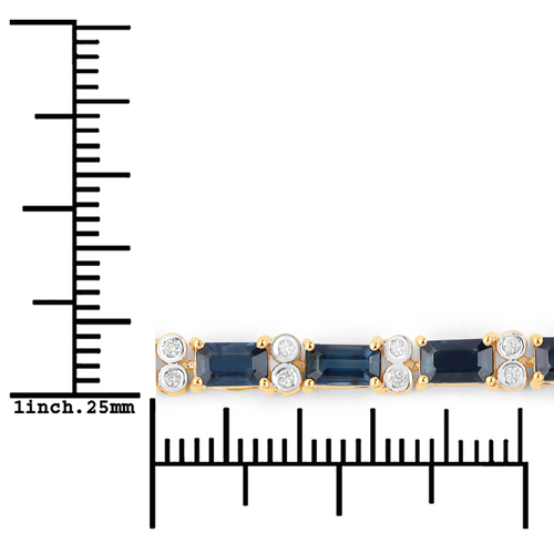9.57 Carat Genuine Blue Sapphire and White Diamond 14K Yellow Gold Bracelet