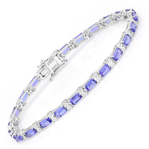 Bracelets-7.50 Carat Genuine Tanzanite and White Diamond 14K White Gold Bracelet